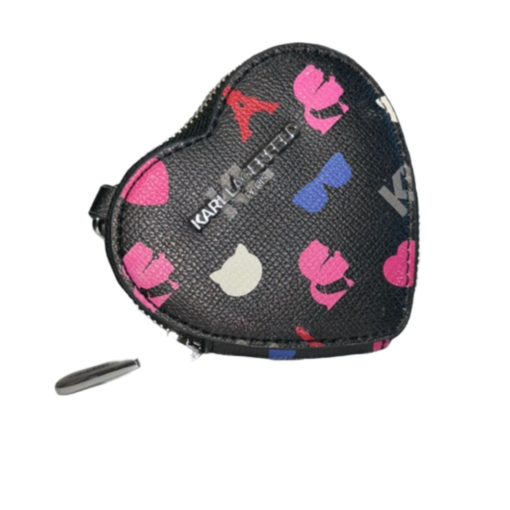 Karl Lagerfeld Coin Pouch Clip On, Black Logo Zipper, 4x4, EUC, NCO